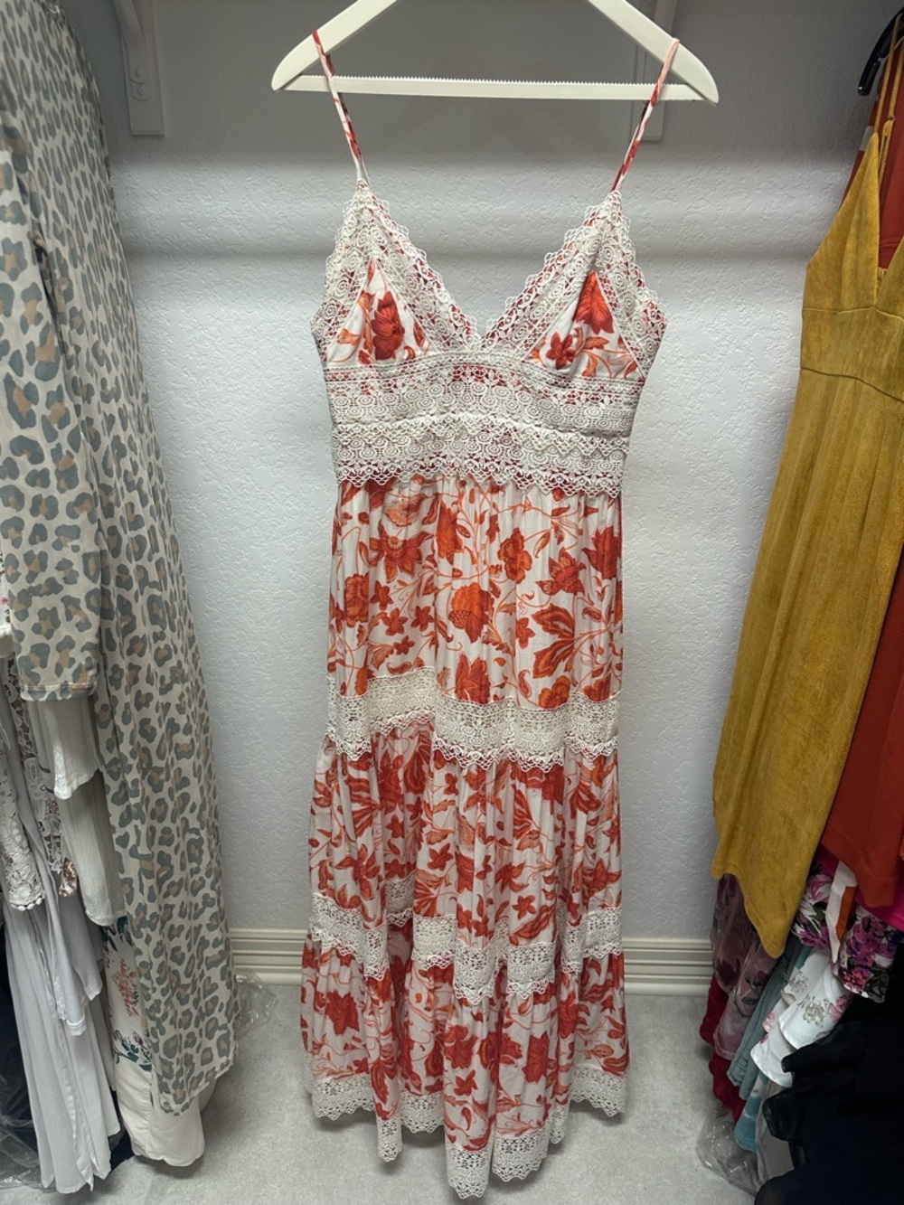 ANTONIO MELANI Ivory Slip Dress with Orange Floral Print